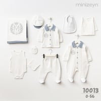 طقم مواليد ولادي ملكي 10 قطع - قطن طبيعي بتطريز شع...