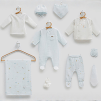 طقم مواليد استقبال 10 قطع بنقشة - و بربتوز سماوي ل...