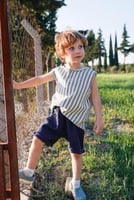 طقم موسلين للأطفال بخطوط زرقاء داكنة - ناعم وبارد...