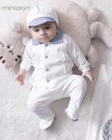 طقم مواليد ولادي ملكي 10 قطع - قطن طبيعي بتطريز شع...