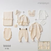 طقم مواليد بناتي 10 قطع - قطن طبيعي أبيض بياقة لؤل...