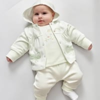 طقم شتوي 3 قطع قطن بجاكيت وقبعة للمواليد - صناعة ت...