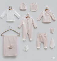 طقم مواليد 10 قطع سكري بتطريز ناعم وبطانية قطنية ل...