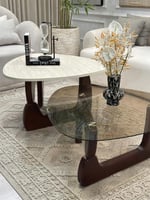 طاولتين قهوة سطح الطاولة الاولى بديل الرخام ترافنت...