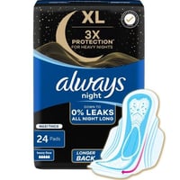 فوط صحية ليلية سميكة ماكسي مع أجنحة، 24 قطعة