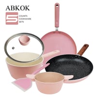 طقم أواني ومقالي مكون من 5 قطع مع وعاء مخزون 2.1QT...