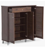 خزانة أحذية خشبية بلون بني داكن، والتي تتضمن أدراج...