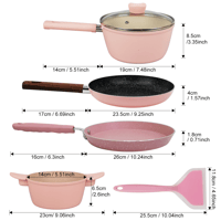 طقم أواني ومقالي مكون من 5 قطع مع وعاء مخزون 2.1QT...