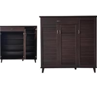 خزانة أحذية خشبية بلون بني داكن، والتي تتضمن أدراج...