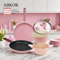 طقم أواني ومقالي مكون من 5 قطع مع وعاء مخزون 2.1QT...