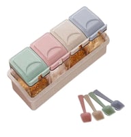 طقم علب توابل 4قطع مع استاند متعدد الالوان