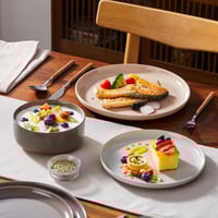 طقم سفرة 12 قطعة مجموعة أواني الطعام حافة منحنية ا...