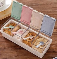 طقم علب توابل 4قطع مع استاند متعدد الالوان