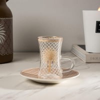 طقم بيالات شاي زجاج مجموعة عجوة 6 قطع بيج