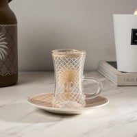 طقم بيالات شاي زجاج مجموعة عجوة 6 قطع بيج