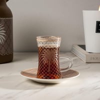 طقم بيالات شاي زجاج مجموعة عجوة 6 قطع بيج