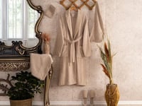 طقم روب إستحمام نسائي DALGA قطن 6 قطع - بيج فاتح