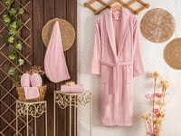 طقم روب إستحمام نسائي REYHAN قطن 6 قطع - وردي