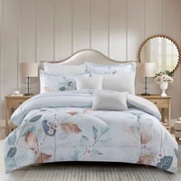 طقم لحاف 8 قطع مايكروفايبر بنقشة زهور زرقاء ناعمة