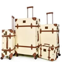 مورانو طقم شنط سفر كلاسيك جلد اربع قطع بيج كاكي