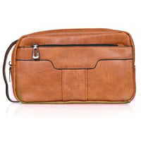 شنطة يد جلد بمقبض معصم مع فتحة داخلية للنقود والبط...