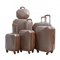 مورانو طقم شنط سفر فايبر من 5 قطع تصميم مضلع روز ج...