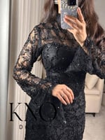 فستان اسود دانتيل بخرز و شك