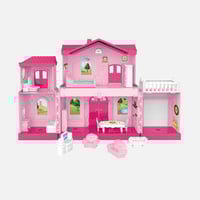 بيت اللعب الوردي للأطفال – مع أثاث وإكسسوارات