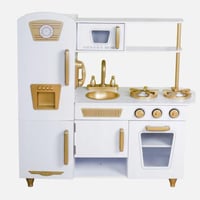 مطبخ خشبي فاخر للبنات باللون الأبيض والذهبي - ألعا...