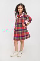 فستان أحمر كاروهات صوف