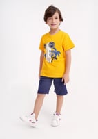 برمودا كتان كحلي مع تيشرت اصفر