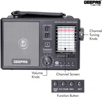 راديو 10 نطاقات قابل للشحن ومشغل ام بي 3 من جيباس،...