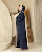 فروة شتوية نسائية جوخ كحلي - ياقة شال لون بيج