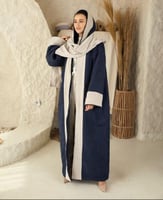 فروة شتوية نسائية جوخ كحلي - ياقة شال لون بيج