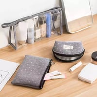 حقيبة مكياج ، 3 قطع ، لون رمادي