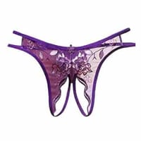 سروال داخلي نسائي مفتوح بتصميم الفراشة باللون الأر...