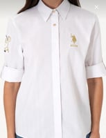 قميص ابيض بشاره ذهبيه