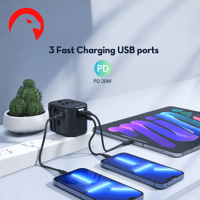 فيش سفر راف باور 20 واط عالمي بـ 3 منافذ 2 USB + ت...