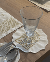 طقم مفارش سفرة مطرز - مبارك عليكم الشهر (تطريز لون...