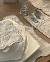 طقم مفارش سفرة مطرز - رمضان مبارك (تطريز لون كريمي...