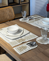 طقم مفارش سفرة مطرز - مبارك عليكم الشهر (تطريز لون...