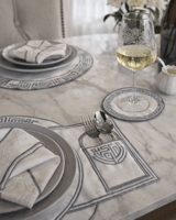 طقم مفارش سفرة مطرز Ramadan تطريز لون رصاصي