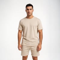 طقم شورت بيج ساده بدون علامات قطن ناعم