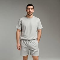 طقم شورت رصاصي ساده بدون علامات قطن ناعم