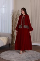 جلابية مخمل قطعتين بجاكيت مطرز ترتر وكم فرنسي