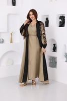 جلابية لينن قطعتين بتدخيلات الترتر وفتحة في الظهر