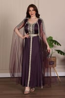 قفطان مغربي قطعتين من الساتان والتل المطرز بالكرست...