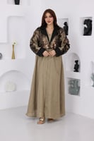 جلابية لينن قطعتين بتدخيلات الترتر وفتحة في الظهر