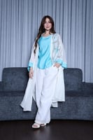 طقم لينن خيش من 3 قطع وتطريز شك في الصدر