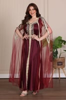 قفطان مغربي قطعتين من الساتان والتل المطرز بالكرست...